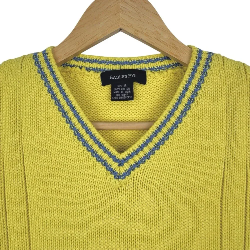 Vintage Eagles Eye Golf Sweater Vest S Yellow‎ Varsity Preppy Academia Old Money